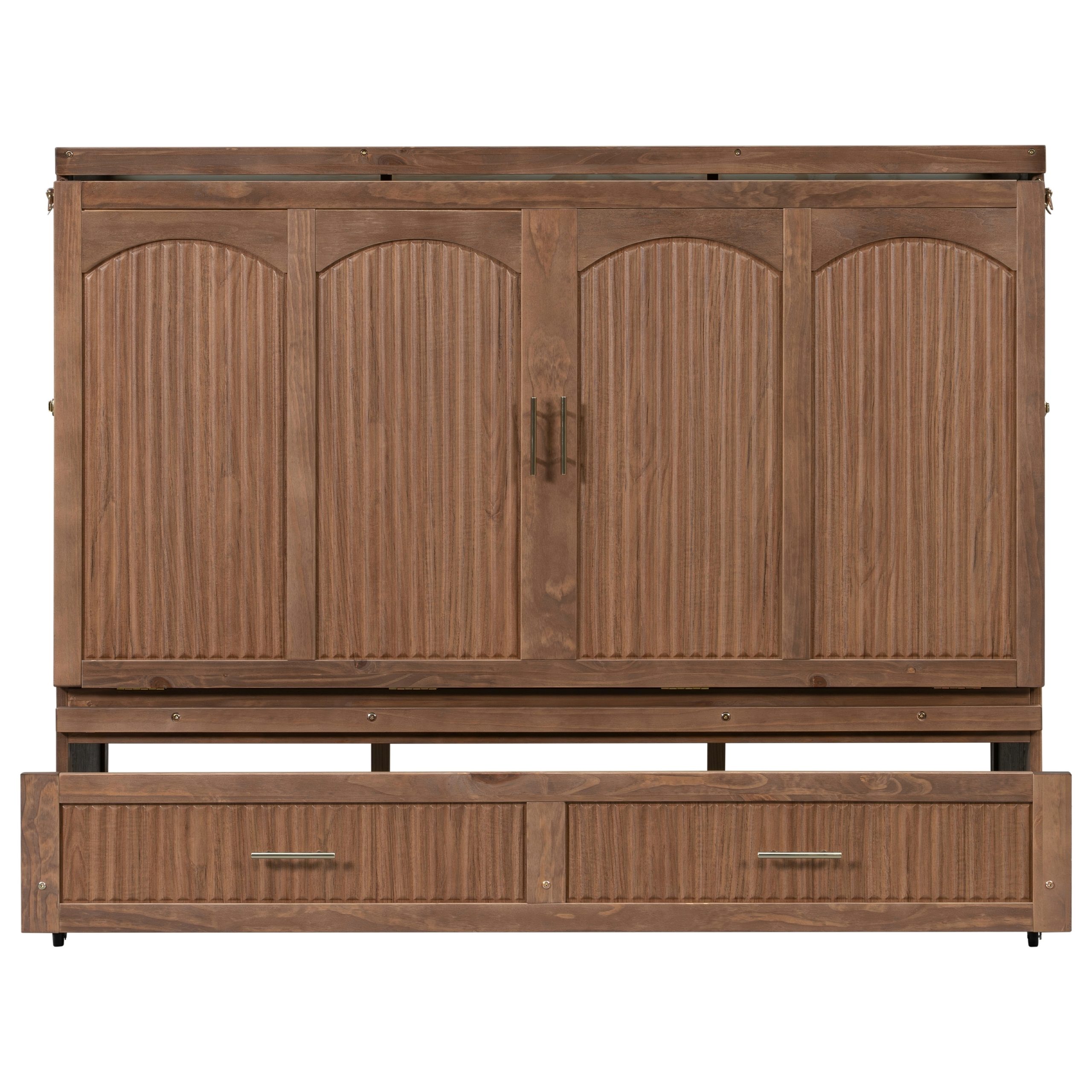 Pine Wood Cabinet Bed with Charging Station and Ripple Decoration Panels
