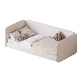 Twin Size Floor Bed with Upholstered Headboard and Armrests