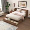 Pine Wood Cabinet Bed with Charging Station and Ripple Decoration Panels