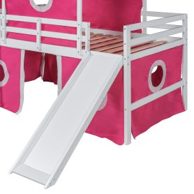 Solid Wood Twin Size Loft Bed With Slide Pink Tent And Tower