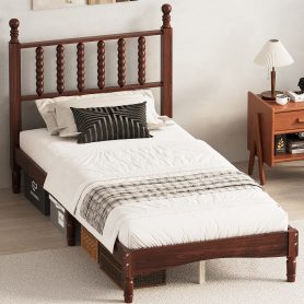 Retro Style Twin Size Wood Platform Bed With Gourd Shaped Headboard