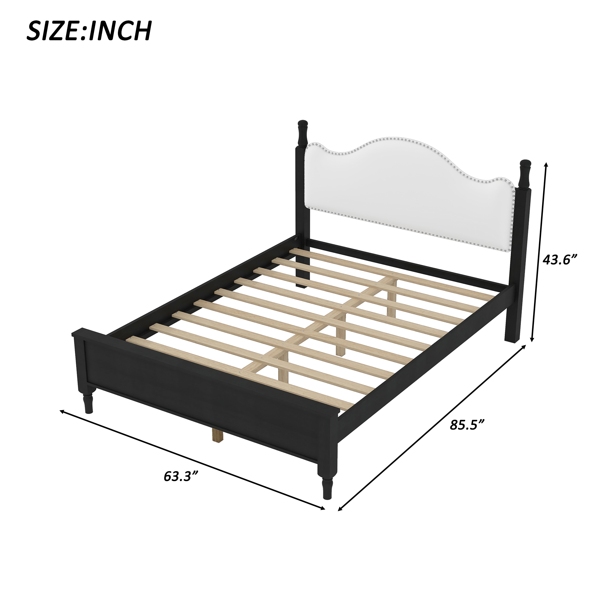 Queen Size Wood Platform Bed with Upholstered Headboard