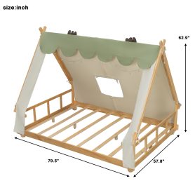 Full Size House Bed with Tent and Light