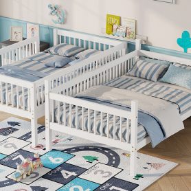 Twin Over Twin Pine Wood Bunk Bed With 2 Drawers, Convertible into 2 Twin Beds