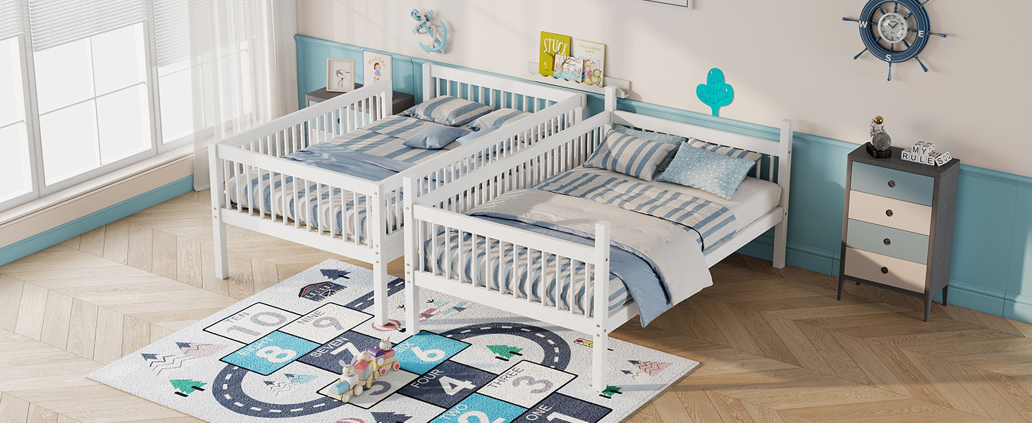 Twin Over Twin Pine Wood Bunk Bed With 2 Drawers, Convertible into 2 Twin Beds