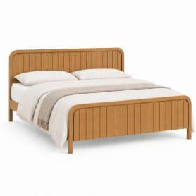 Wood King Bed Frame With Headboard, Noise-free Design, No Box Spring Needed