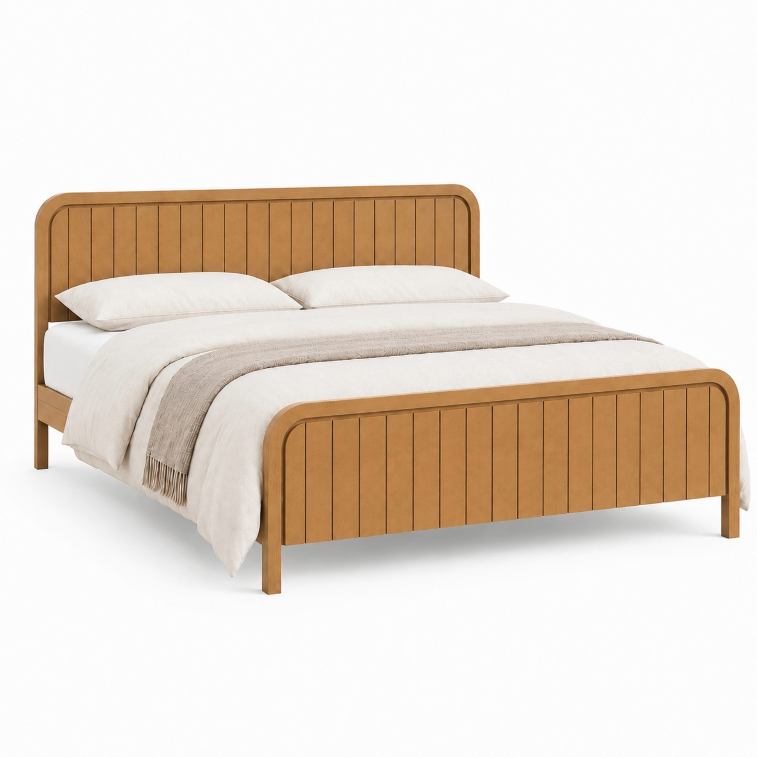 Wood King Bed Frame With Headboard, Noise-free Design, No Box Spring Needed