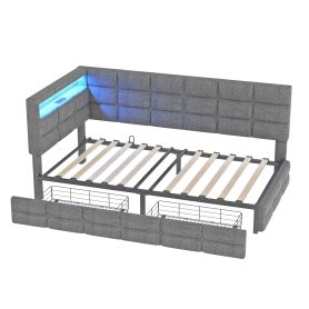 Upholstered Twin Size Daybed with Storage 2 Drawers and Charging Station