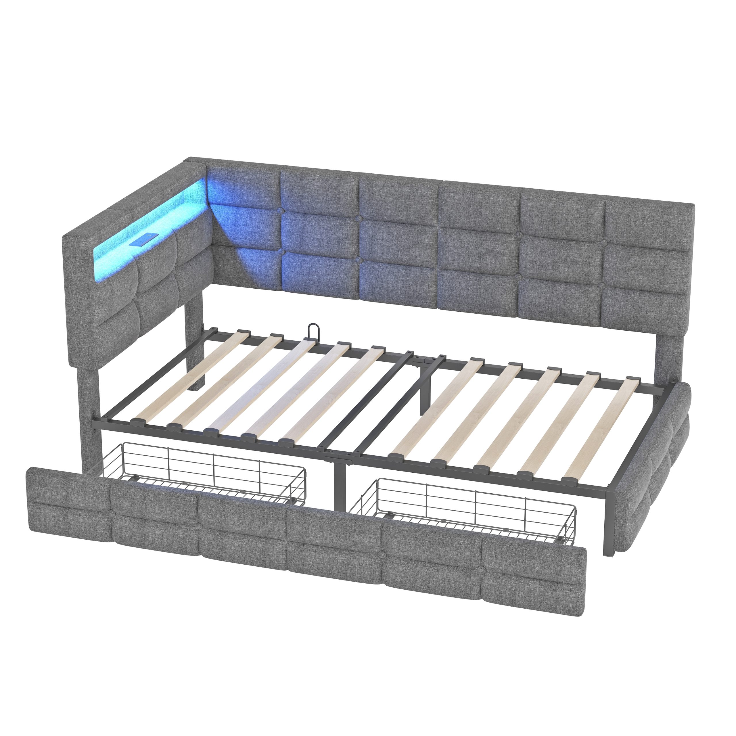 Upholstered Twin Size Daybed with Storage 2 Drawers and Charging Station