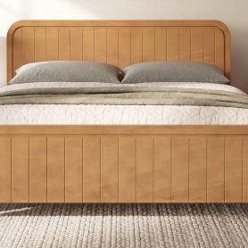 Wood King Bed Frame With Headboard, Noise-free Design, No Box Spring Needed