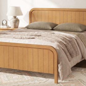 Wood Queen Bed Frame With Headboard, Noise-free Design, No Box Spring Needed