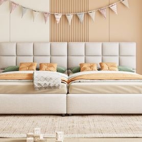 Twin Size Upholstered Platform Bed With A Hydraulic Storage System, Set Of 2