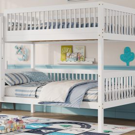 Twin Over Twin Pine Wood Bunk Bed With 2 Drawers, Convertible into 2 Twin Beds