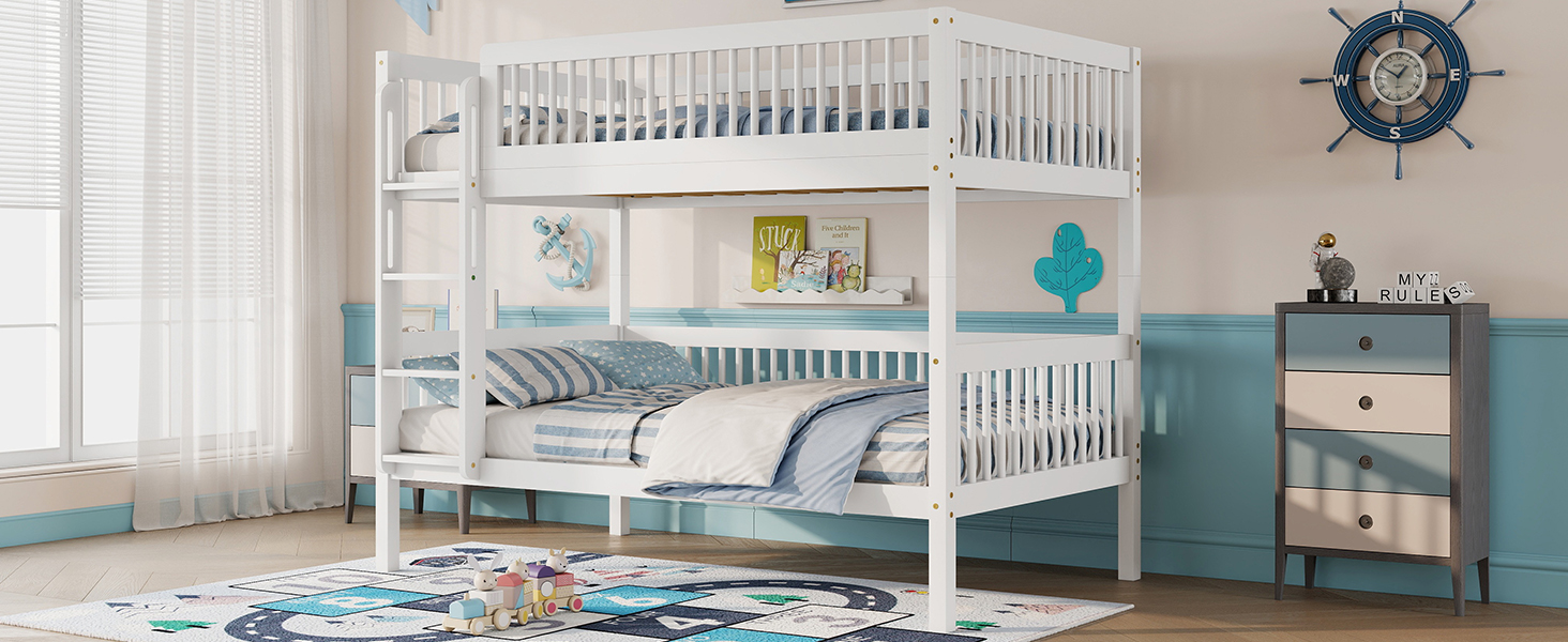 Twin Over Twin Pine Wood Bunk Bed With 2 Drawers, Convertible into 2 Twin Beds