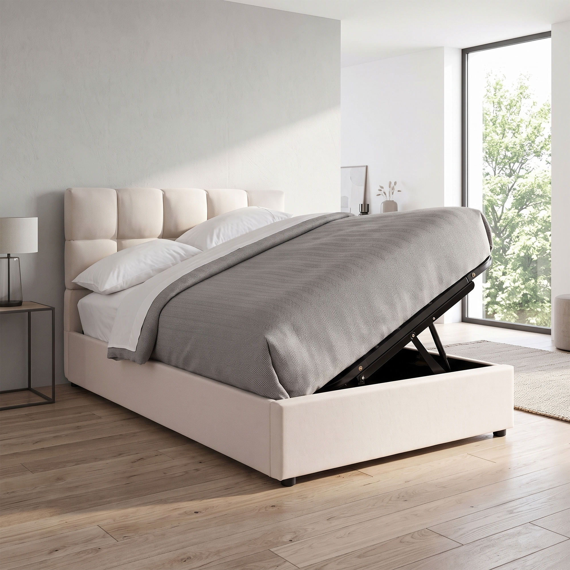 Twin Upholstered Platform Bed With A Hydraulic Storage System