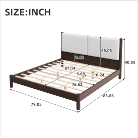 Wooden Platform Bed with PU Leather Headboard, King Size