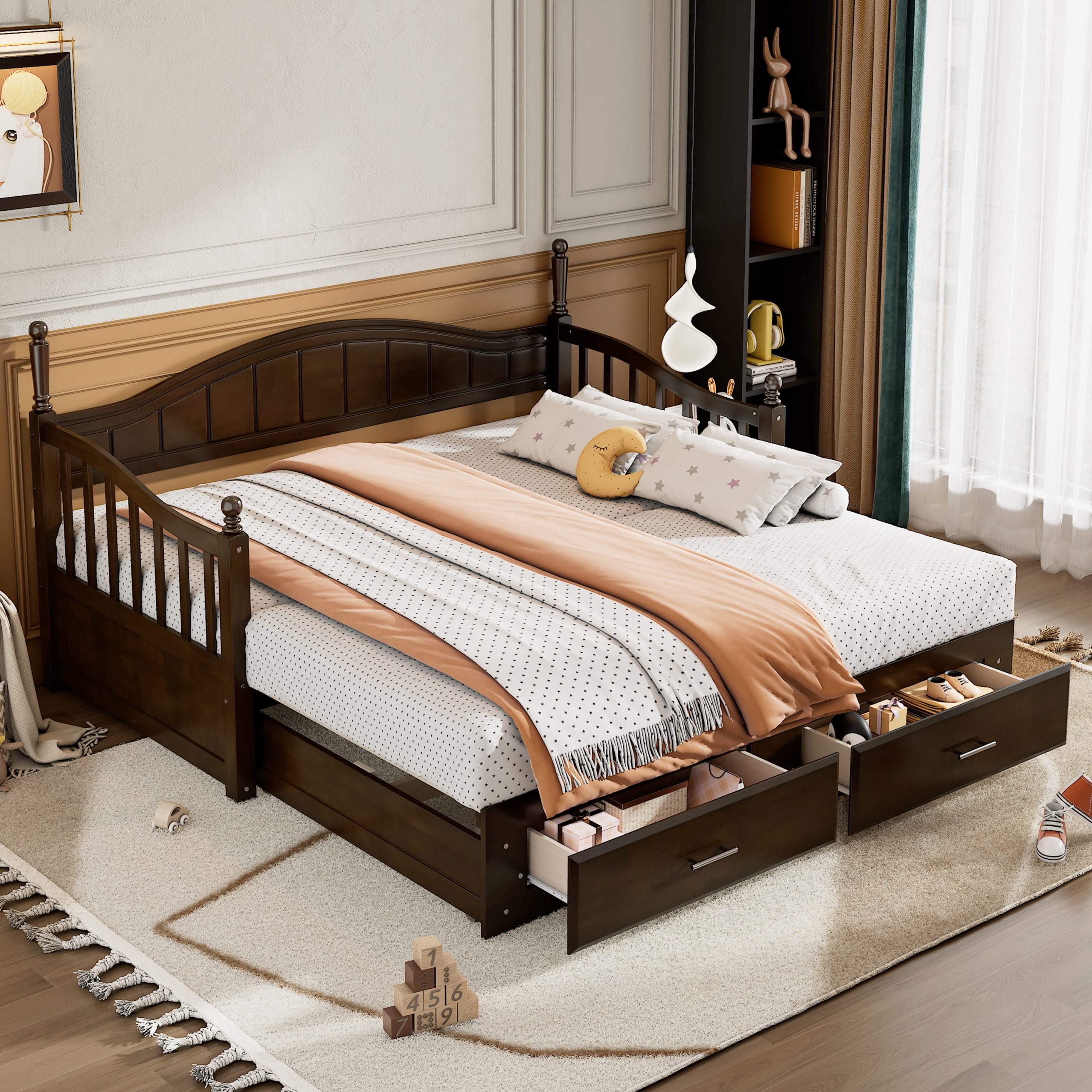 Wooden Twin Size Daybed with Twin Size Trundle