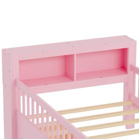 Twin Size Bed with Headboard Storage Rack, Two Under-Bed Drawers, Three-Side Guardrails for Safety and Securit