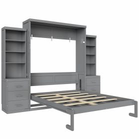 Full Size Murphy Bed with Storage Shelves and Drawers