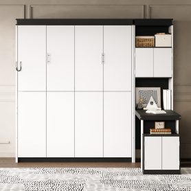 Full Size Murphy Bed With Desk And Storage Shelves And Cabinets