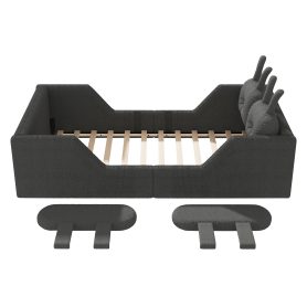 Upholstered Twin Size Platform Bed with Rabbit Cushion