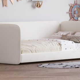 Twin Size Floor Bed with Upholstered Headboard and Armrests