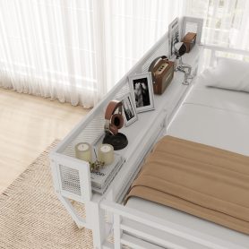 Metal Full Loft Bed With Desk, Charging Station, Stairs And Light