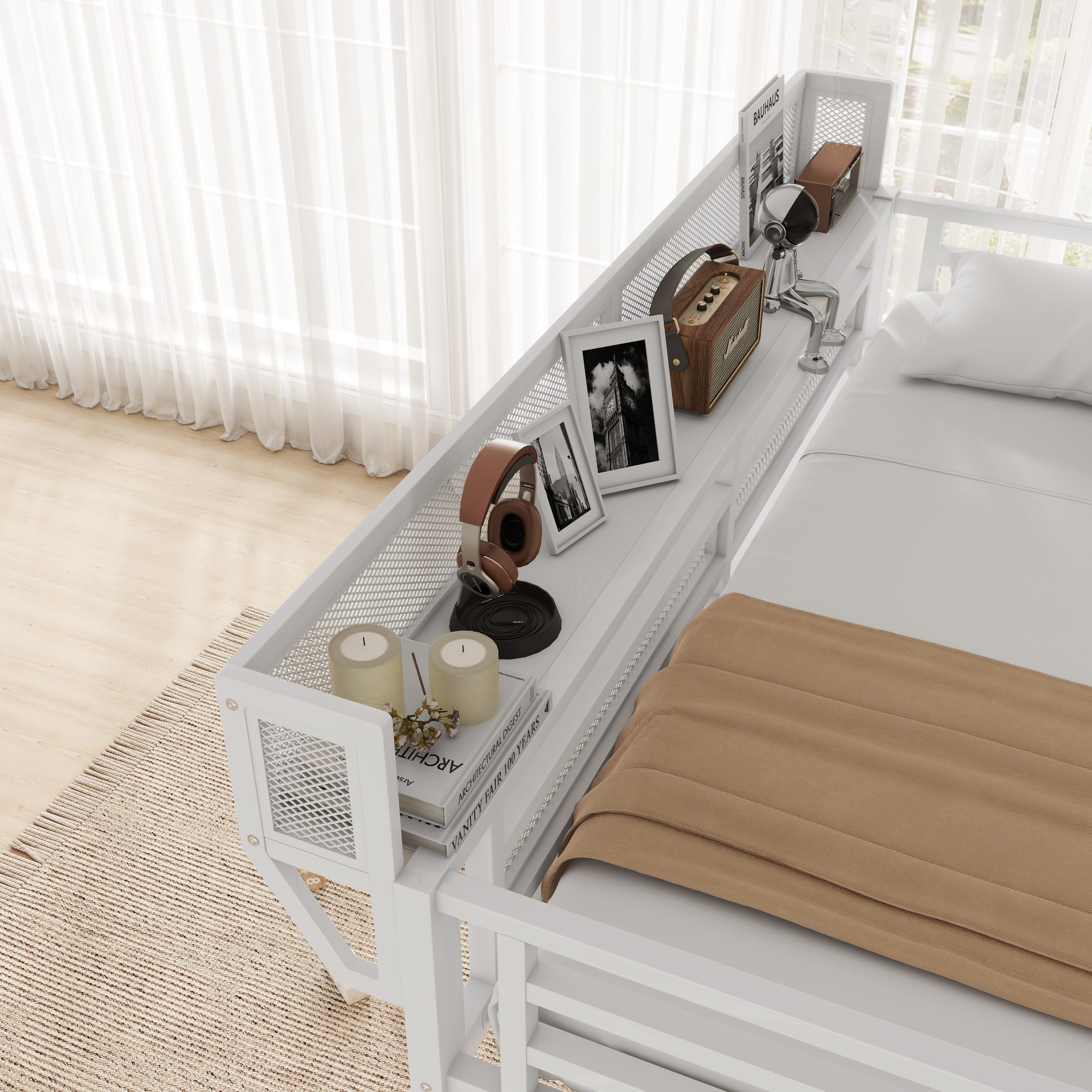 Metal Full Loft Bed With Desk, Charging Station, Stairs And Light