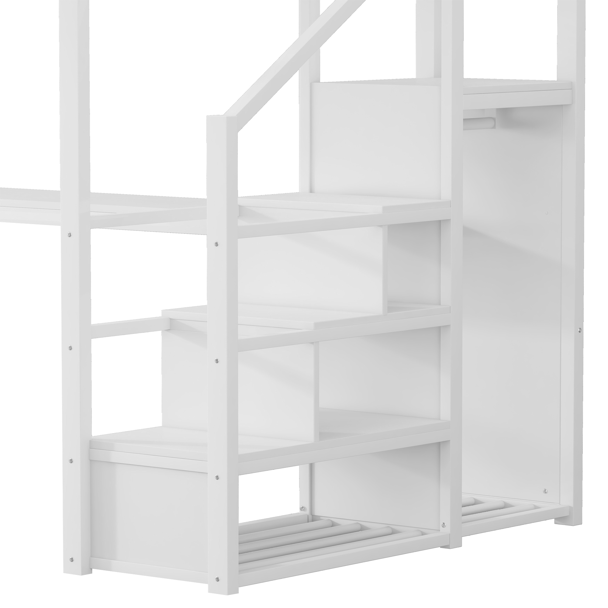Metal Full Loft Bed With Desk, Charging Station, Stairs And Light