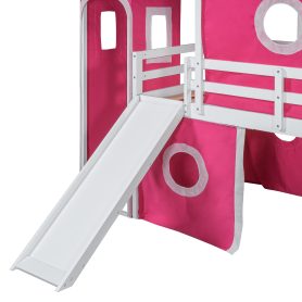 Solid Wood Twin Size Loft Bed With Slide Pink Tent And Tower