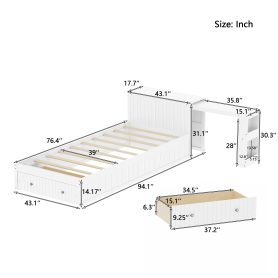 Twin Wood Bed Frame with wide Headboard, Footboard Drawers & Side Shelves