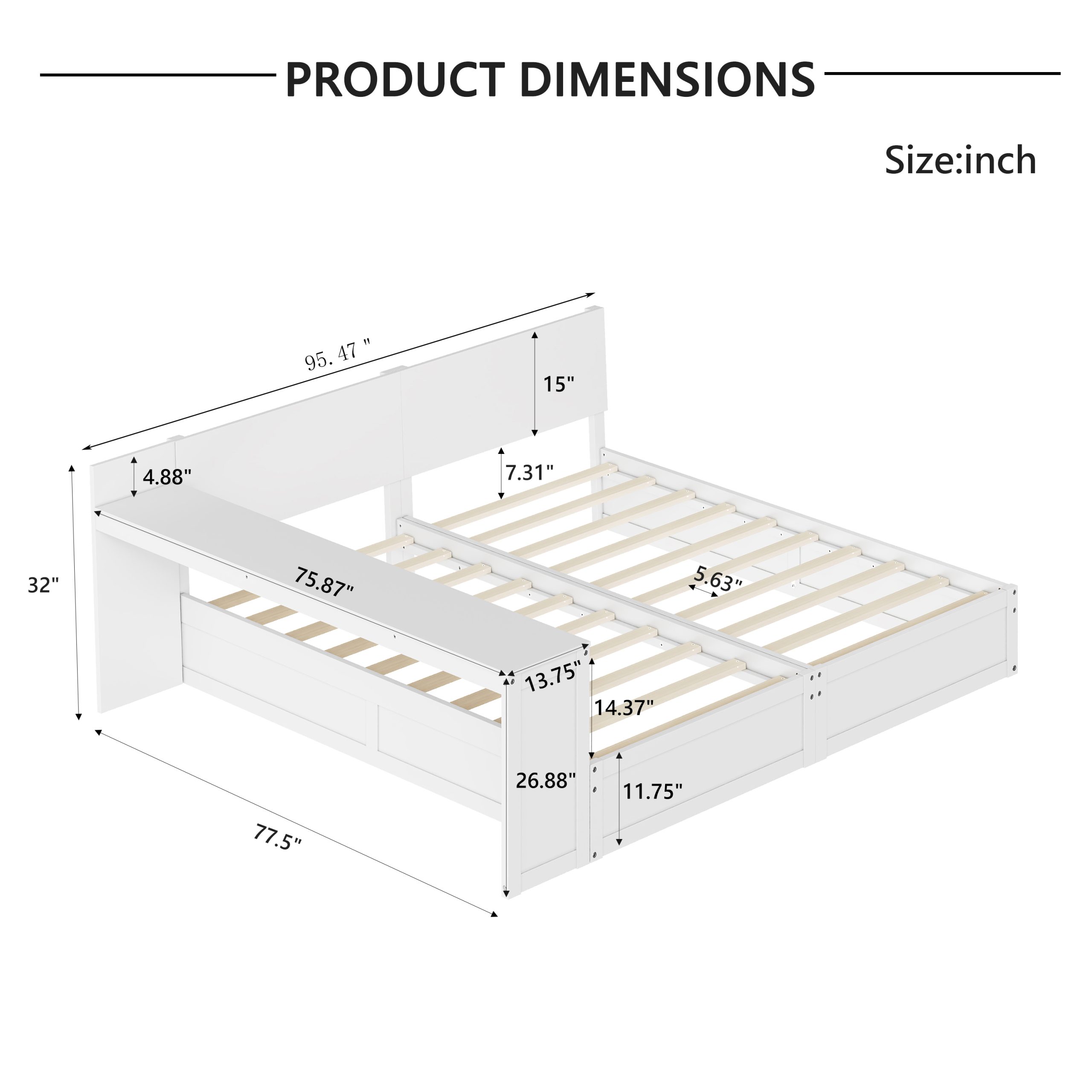 Twin Platform Bed Frame Set with Adjustable Storage Desk