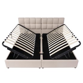 Twin Size Upholstered Platform Bed With A Hydraulic Storage System, Set Of 2