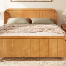 Wood Queen Bed Frame With Headboard, Noise-free Design, No Box Spring Needed