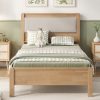 Twin Xl Size Solid Rubber Wooden Bed With Upholstered Headboard