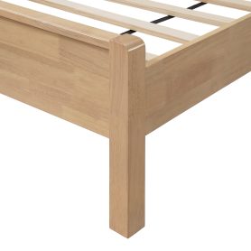 Queen Size Solid Rubber Wooden Bed With Upholstered Headboard