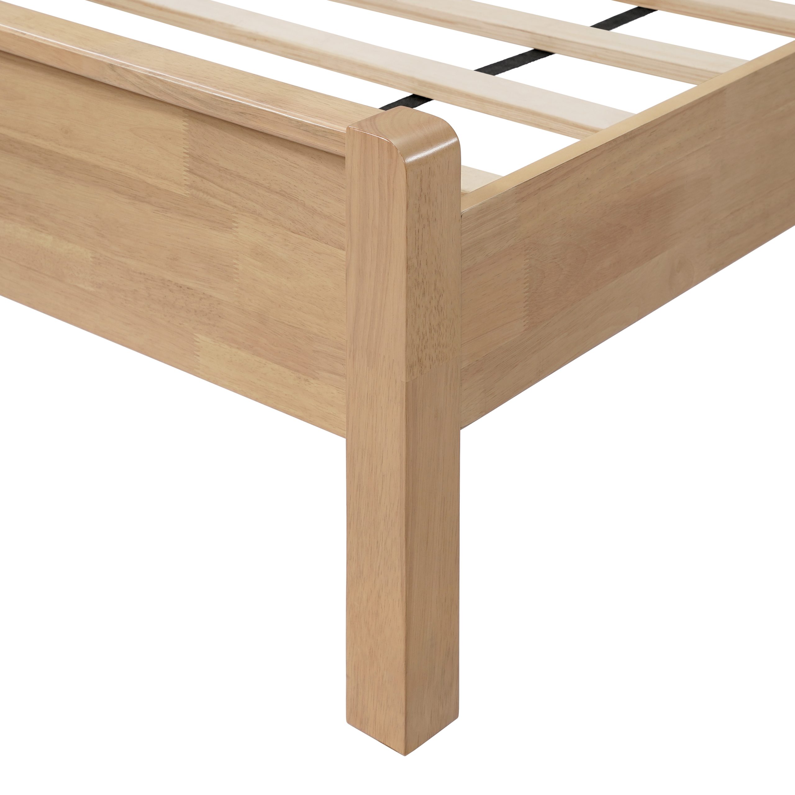 Queen Size Solid Rubber Wooden Bed With Upholstered Headboard