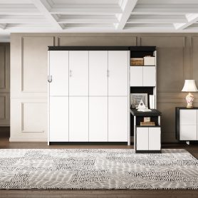 Full Size Murphy Bed With Desk And Storage Shelves And Cabinets