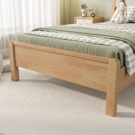Twin Xl Size Solid Rubber Wooden Bed With Upholstered Headboard