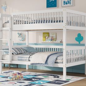 Twin Over Twin Pine Wood Bunk Bed With 2 Drawers, Convertible into 2 Twin Beds