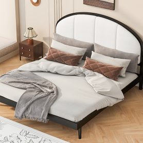Queen Size Upholstered Platform Bed Frame With Linen Headboard