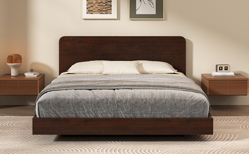 Full Size Solid Bamboo Floating Platform Bed Frame