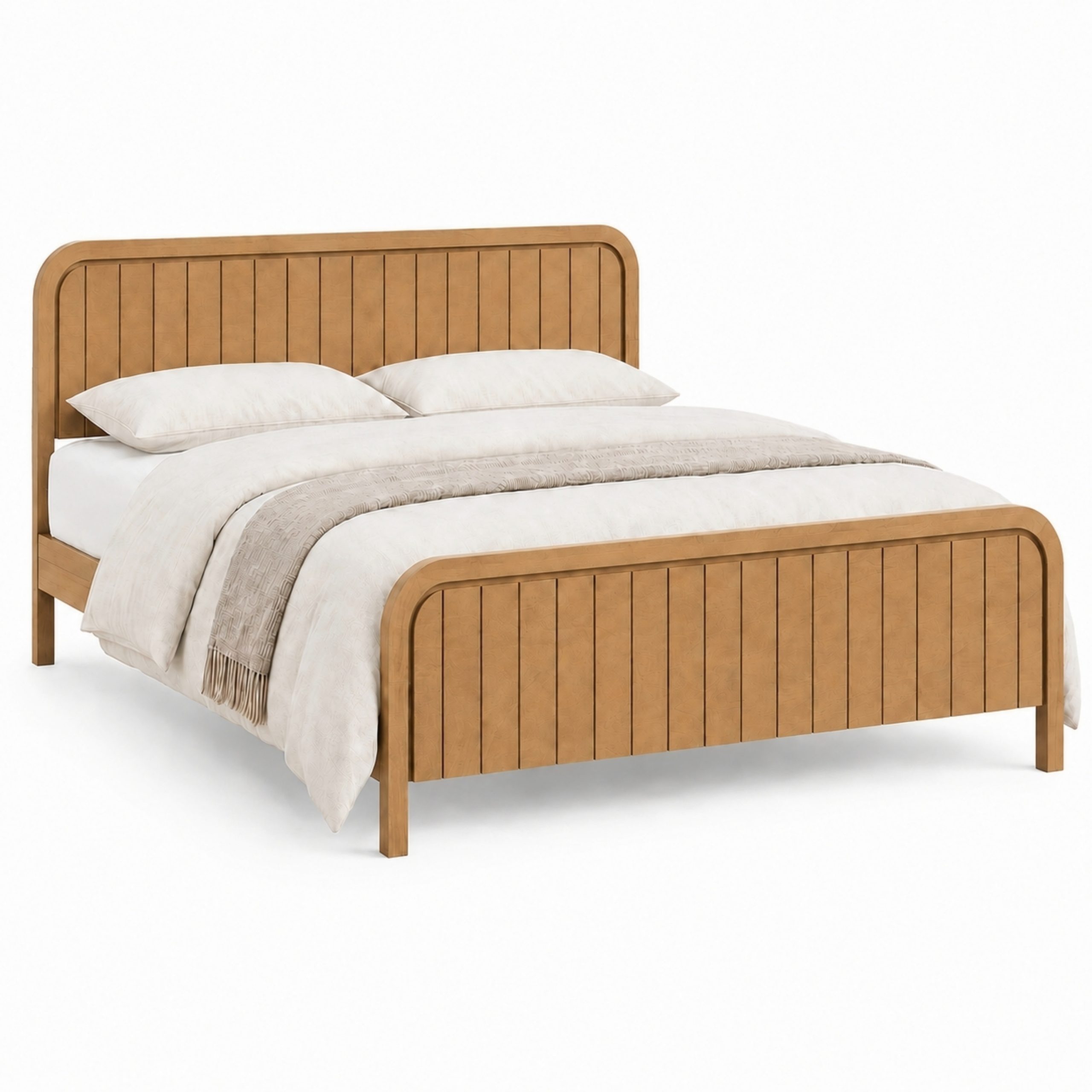 Wood Queen Bed Frame With Headboard, Noise-free Design, No Box Spring Needed