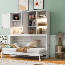 Twin Size Murphy Bed with Top Cabinet, Shelves and Light & USB