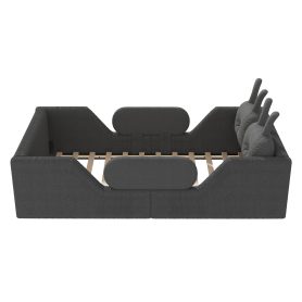 Upholstered Twin Size Platform Bed with Rabbit Cushion