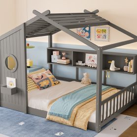 Full Size Floor House Bed for Toddler, Kids