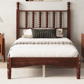 Retro Style Twin Size Wood Platform Bed With Gourd Shaped Headboard