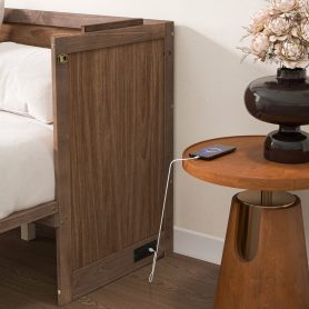 Pine Wood Cabinet Bed with Charging Station and Ripple Decoration Panels