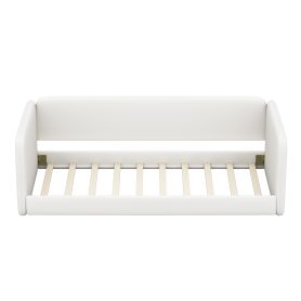 Twin Size Floor Bed with Upholstered Headboard and Armrests