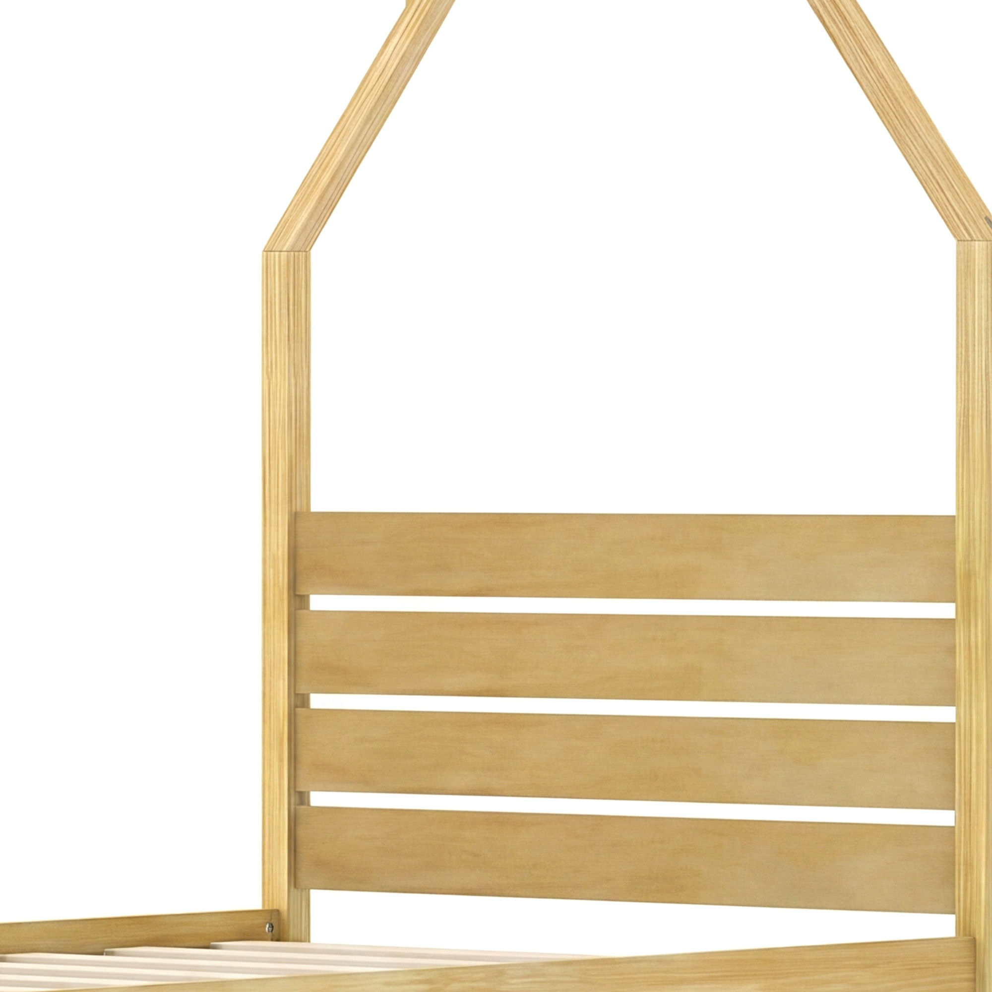 Wood House Shape Twin Montessori Bed with 2 Storage Drawers